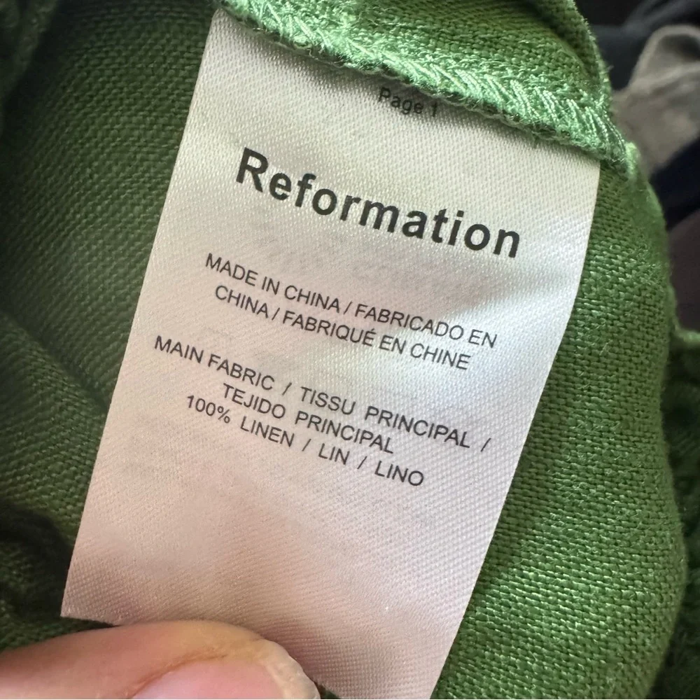 Reformation Vera Linen Green Pants